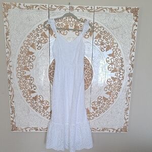 Sincerely Jules White Maxi Sundress Scoop Neck Long Sleeve